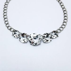 💎 149.48CTW Graduated Rhinestone Silver Statement Choker Necklace 17”